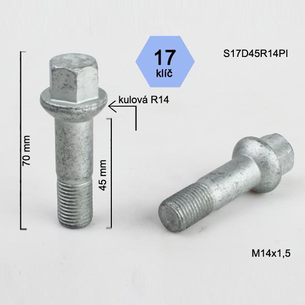 Šroub M14x1,5x45 koule R14, klíč 17; výška 70