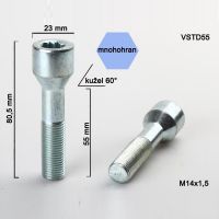 Kolový šroub M14x1,5x55, dosedací plocha kužel, s vnitřním mnohohranem 