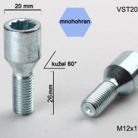 Šroub M12x1,25x26 kužel s vnitřním mnohohranem, průměr hlavy 20mm, výška 52  