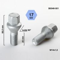 Šroub M14x1,5x25 kužel, klíč 17, výška 56,5 mm  