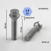 Šroub M14x1,5x47 koule R13, klíč 17, výška 66  