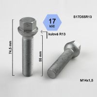 Šroub M14x1,5x55 koule R13, klíč 17, výška 74,5  